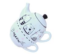BIUDECO Juego de Tetera de Cerámica con Diseño Original de Gato Blanco, Set Elegante para Aficionados al Té y Ambientación de Habitación en Reuniones Personales
