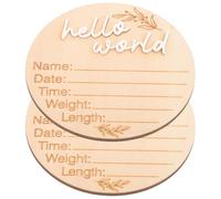 BIUDECO Letrero de Anuncio de Nacimiento de Ñiño Redondo de Madera Natural 10 Cm, 2 Piezas, Cartel para Guardería y Decoración de Recién Nacido, Placa Nombre y Fecha de Nacimiento