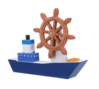 BIUDECO Modelo de Barco Decorativo de Madera Estilo Mediterráneo, Modelo de Vela Pequeño Azul y Timón, Adorno Náutico para Decoración de Mesa y Hogar, Figura Artesanal para Ambiente