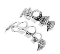 BIUDECO Parrilla Hueca de Cobre Gemas de Imitación Estilo Colmillos Vampiro para Halloween y Fiesta, Funda Metálica Compatible Varias Formas Dentales