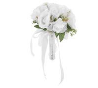 BIUDECO Ramo de Novia para Boda Rosas Flores Artificiales Blancas Ramo Artificial de Boda Ligero y Realista para Ceremonia Occidental y Dama de Honor de Mano Decorativo para Fotos