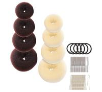 BIUDECO Set para Hacer Moños de Dona Cabello 8 Esponjas Donut 40 Horquillas en Forma de U y 5 Gomas Accesorio para Peinar Mujeres y Niñas Moldeador Versátil para Peinados Rápidos y