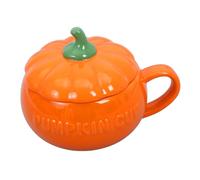 BIUDECO Taza Cerámica Desayuno con Tapa Diseño Calabaza Halloween Naranja Mediana Taza para Café y Agua con Asa Práctica Elegante para Fiestas y Regalos