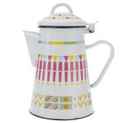 BIUDECO Tetera y Superficie Lisa de 0.8l de Esmalte Blanco Mango Antideslizante Diseño Étnico Único para Café Manual