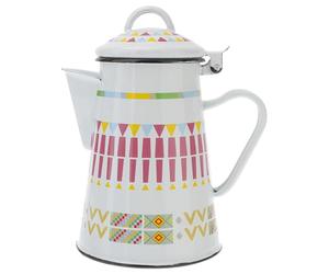 BIUDECO Tetera y Superficie Lisa de 0.8l de Esmalte Blanco Mango Antideslizante Diseño Étnico Único para Café Manual