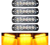 Biutee 4Pcs Luz Estroboscópica Ultrafino de 6 LED, Luces Delanteras Naranjas 12-24V,Luz de Emergencia,18 Modos de Flash para Coche, Vehículo, Camión,Remolque,Caravana,Motocicleta,Van