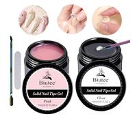 BIUTEE Gel de Uñas Sólido para Puntas de uñas Acrílicas 2pcs, Gel de Pegamento de Uñas 3 en 1, Fijación Fuerte para Puntas de Uñas Artificiales(Transparente y Rosa)