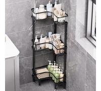 Biutimarden 3 Niveles Organizador de Esquina de Piso con 4 Ganchos en Cada Estante de Ducha Estante de Ducha de Esquina Independiente Cesta Ducha para Baño Cocina (Negro)