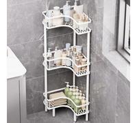 Biutimarden 3 Niveles Organizador de Esquina de Piso con 4 Ganchos en Cada Estante de Ducha Estante de Ducha de Esquina Independiente Cesta Ducha para Baño Cocina (Blanco)