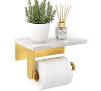 Biutimarden Portarrollos Papel Higiénico Sin Taladrar de Aceros Inoxidables,Soporte de Papel con Estante de Mármol Autoadhesivo Portarrollos de Pared,Modernidad Portarrollos para Baño Cocina(Oro)