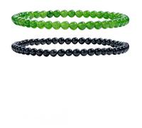Bivei 2 Piezas 4mm pulseras piedras naturales - Jade Verde, Turmalina Negra - Pulsera Piedras Naturales Mujer Hecha a Mano para Yoga, Meditación y Regalos de Protección