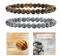 Bivei 2 Piezas 6mm pulseras piedras naturales - Ojo de Tigre, Jaspe Picasso - Pulsera Piedras Naturales Mujer Hecha a Mano para Yoga, Meditación y Regalos de Protección
