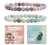 Bivei 2 Piezas 6mm pulseras piedras naturales - Piedra Cebra Rosa, Amazonita - Pulsera Piedras Naturales Mujer Hecha a Mano para Yoga, Meditación y Regalos de Protección