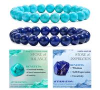 Bivei 2 Piezas 6mm pulseras piedras naturales - Turquesa Verde, Lapislázuli - Pulsera Piedras Naturales Mujer Hecha a Mano para Yoga, Meditación y Regalos de Protección