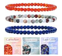 Bivei 3 Piezas 8mm pulseras piedras naturales - Cornalina, Jaspe Sangre Africana, Lapislázuli - Pulsera Piedras Naturales Mujer Hecha a Mano para Yoga, Meditación y Regalos de Protección
