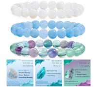Bivei 3 Piezas 8mm pulseras piedras naturales - Piedra Luna, Aguamarina, Fluorita - Pulsera Piedras Naturales Mujer Hecha a Mano para Yoga, Meditación y Regalos de Protección