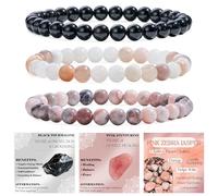 Bivei 3 Piezas 8mm pulseras piedras naturales - Turmalina Negra, Aventurina Rosa, Piedra Cebra Rosa - Pulsera Piedras Naturales Mujer Hecha a Mano para Yoga, Meditación y Regalos de Protección