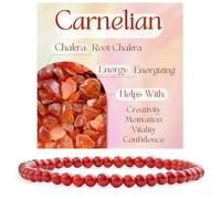 Bivei Cornalina - Energizante Pulsera de Cristal para Mujeres 4mm Cuentas Piedra Semipreciosa Natural Elástica Extensible Joyería Regalo Yoga
