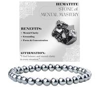 Bivei Hematite - Enraizamiento - Pulsera de Cuentas Para Las Mujeres 6mm Piedra Semipreciosa Natural Stretch Cristal Elástico Joyería Yoga Regalos Pequeño
