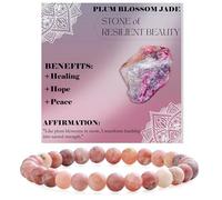 Bivei Jade Flor de Ciruelo - Esperanza y Renacimiento - Pulsera de Cuentas Para Las Mujeres 6mm Piedra Semipreciosa Natural Stretch Cristal Elástico Joyería Yoga Regalos