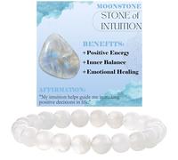Bivei Moonstone - Intuición - Pulsera de Cuentas Para Las Mujeres 8mm Piedra Semipreciosa Natural Stretch Cristal Elástico Joyería Yoga Regalos Pequeño