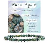 Bivei Moss Agate - Enraizamiento Pulsera de Cristal para Mujeres 4mm Cuentas Piedra Semipreciosa Natural Elástica Extensible Joyería Regalo Yoga