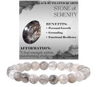 Bivei Negro de rutilo del cuarzo - Resiliencia - Pulsera de Cuentas Para Las Mujeres 8mm Piedra Semipreciosa Natural Stretch Cristal Elástico Joyería Yoga Regalos Grande