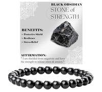 Bivei Obsidiana Negra - Fuerza - Pulsera de Cuentas Para Las Mujeres 6mm Piedra Semipreciosa Natural Stretch Cristal Elástico Joyería Yoga Regalos