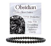Bivei Obsidiana - Protectora Pulsera de Cristal para Mujeres 4mm Cuentas Piedra Semipreciosa Natural Elástica Extensible Joyería Regalo Yoga Pequeño