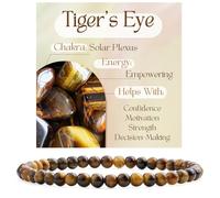 Bivei Ojo de Tigre - Potenciador Pulsera de Cristal para Mujeres 4mm Cuentas Piedra Semipreciosa Natural Elástica Extensible Joyería Regalo Yoga
