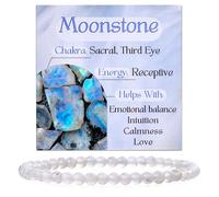 Bivei Piedra Lunar - Receptiva Pulsera de Cristal para Mujeres 4mm Cuentas Piedra Semipreciosa Natural Elástica Extensible Joyería Regalo Yoga