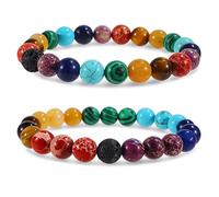 Bivei Pulsera de cuentas de chakra, roca de lava, 7 chakras, cristales de 0.315 in, piedra natural, pulseras elásticas con cuentas para mujeres y hombres, difusor de aceites esenciales (multicolor)