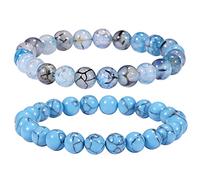Bivei Pulseras de cuentas de color turquesa natural, azul, vena de dragón, ágata, cristal de chakra, cuentas de piedras preciosas, energía de pulsera semipreciosa Reiki para mujeres y hombres