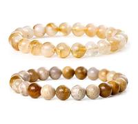 Bivei Pulseras de Cuentas Pulsera de Piedra de Cristal para Mujer 8 mm Citrino semiprecioso Natural y Jade de Coral Pulsera de Cuentas elásticas Regalos de energía Positiva