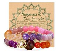 Bivei Pulseras de piedras preciosas naturales de cristal y piedra Chakra con cuentas pulsera elástica de púrpura de 8 mm cuentas de loto encanto de la joyería Regalos Parejas para las mujeres (Rosa)