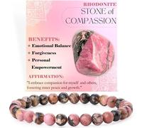 Bivei Rodonita - Compasión - Pulsera de Cuentas Para Las Mujeres 6mm Piedra Semipreciosa Natural Stretch Cristal Elástico Joyería Yoga Regalos Pequeño
