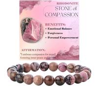 Bivei Rodonita - Compasión - Pulsera de Cuentas Para Las Mujeres 8mm Piedra Semipreciosa Natural Stretch Cristal Elástico Joyería Yoga Regalos Grande