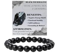 Bivei Turmalina negra - Protección & conexión a tierra Pulsera de Cuentas Para Las Mujeres 8mm Piedra Semipreciosa Natural Stretch Cristal Elástico Joyería Yoga Regalos