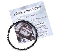 Bivei Turmalina negra - Protección Pulsera de Cristal para Mujeres 4mm Cuentas Piedra Semipreciosa Natural Elástica Extensible Joyería Regalo Yoga