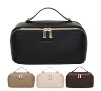 BIVIZKU Bolsas de maquillaje a cuadros de gran capacidad, bolsas de cosméticos portátiles de viaje, bolsa de aseo abierta y plana para mujeres y niñas, organizador de maquillaje con bolsa divisora con