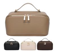 BIVIZKU Bolsas de maquillaje a cuadros de gran capacidad, bolsas de cosméticos portátiles de viaje, bolsa de aseo abierta y plana para mujeres y niñas, organizador de maquillaje con bolsa divisora con