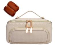 BIVIZKU Bolsas de maquillaje a cuadros de gran capacidad, bolsas de cosméticos portátiles de viaje, bolsa de aseo abierta y plana para mujeres y niñas, organizador de maquillaje con bolsa divisora con