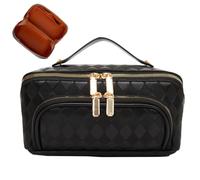 BIVIZKU Bolsas de maquillaje a cuadros de gran capacidad, bolsas de cosméticos portátiles de viaje, bolsa de aseo abierta y plana para mujeres y niñas, organizador de maquillaje con bolsa divisora con