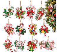 BIVYAX 12 Piezas Decoración Navideña de Madera, Bastón de Caramelo con Cuerda, para Árbol de Navidad, Ventanas, Valla y Chimenea