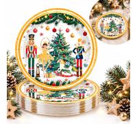 BIVYAX 20 Platos de Papel Navidad 23 cm, Platos Navideños Cascanueces con Bailarina y Árbol de Navidad, Platos de Cartón para Nochebuena y Fiesta de Navidad