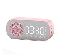 Biwwubik Altavoz Bluetooth InaláMbrico Reloj Radio Alarma Dual Compatible con Tarjeta TF Barra De Sonido Alarma Digital para Oficina En Casa Rosa
