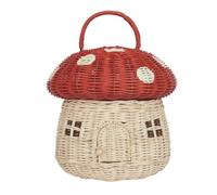 Biwwubik Cesta de mimbre hecha a mano con forma de seta, decoración hecha a mano, de ratán, color rojo, duradero, 24 x 28 cm
