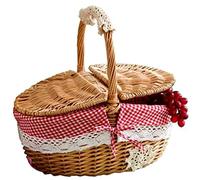 Biwwubik Cesta de mimbre hecha a mano para camping, pícnic, cesta de la compra, cesta de almacenamiento y cesta de mimbre para picnic