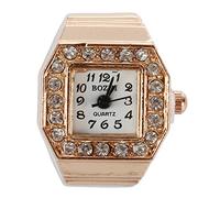 Biwwubik Esfera Cuadrada Brillo Decoracion De Cristal Banda Anillo De Dedo Reloj De Cobre para La Senora