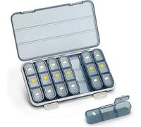 Biwwubik Organizador de Pastillas 3 Veces Al DíA, Pastillero de 7 DíAs - Contenedor de Pastillas de Viaje Semanal, Dispensador de Medicamentos Estuche de Vitaminas, Azul